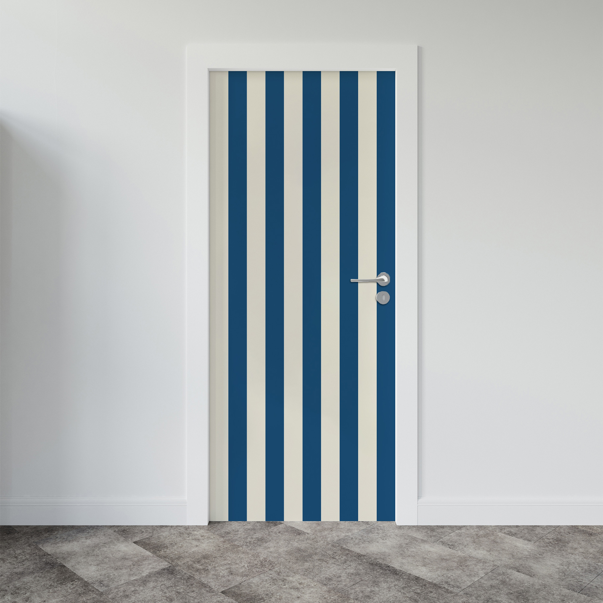 sticker porte rayures, bandes bleu et blanches, magnifique effet retro, bord de mer