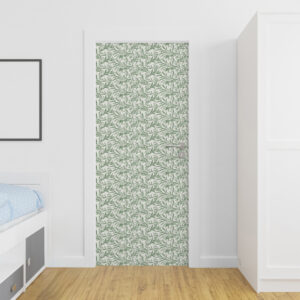 sticker porte inspiration william moris, feuillage vert, petites feuilles