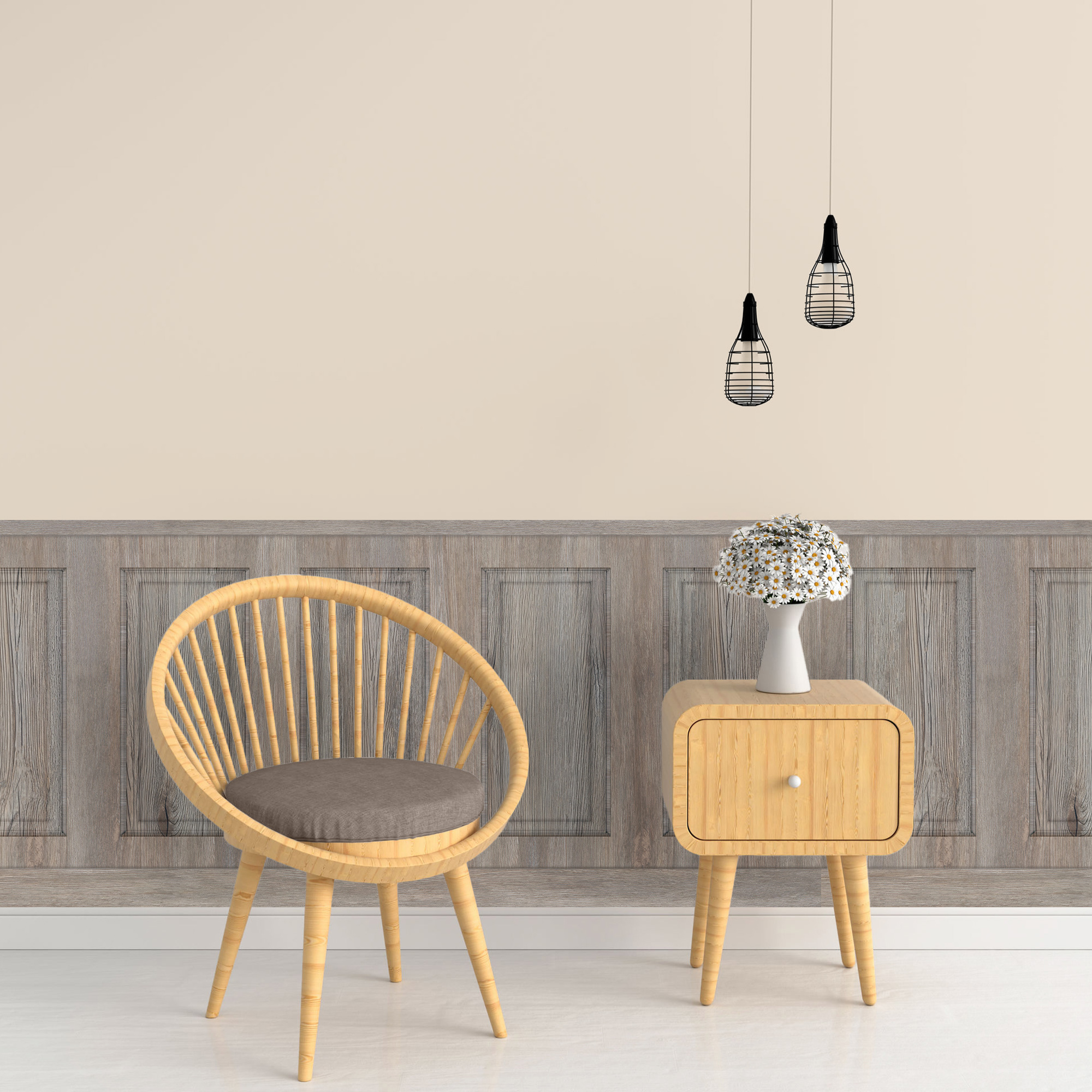 Soubassement papier peint préencollé, bois chêne gris