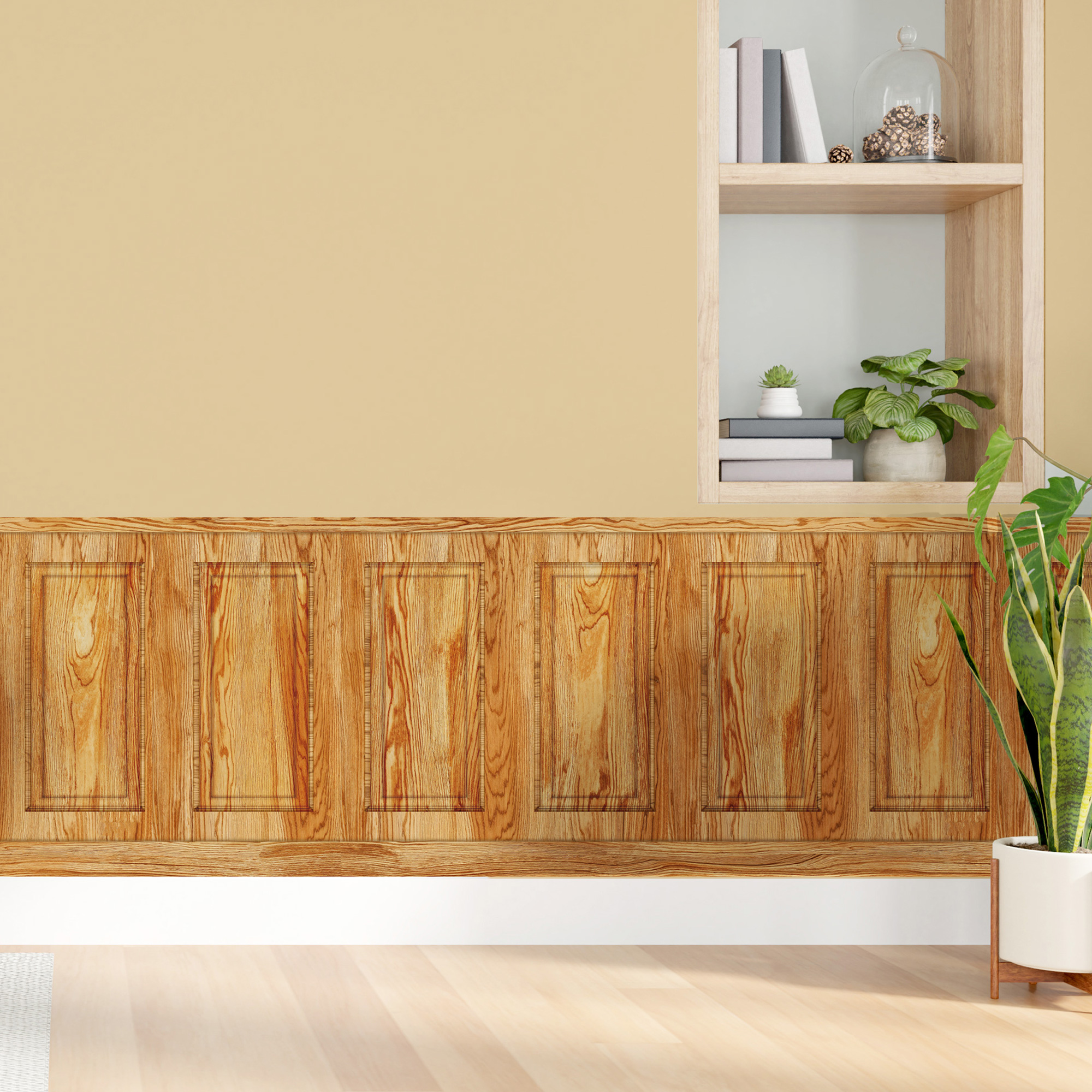 Soubassement papier peint préencollé, bois acacia