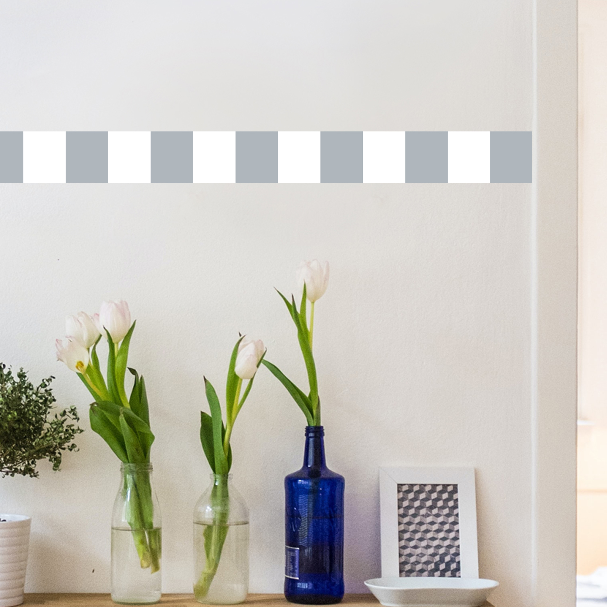frise adhésive, rayures gris et blanc