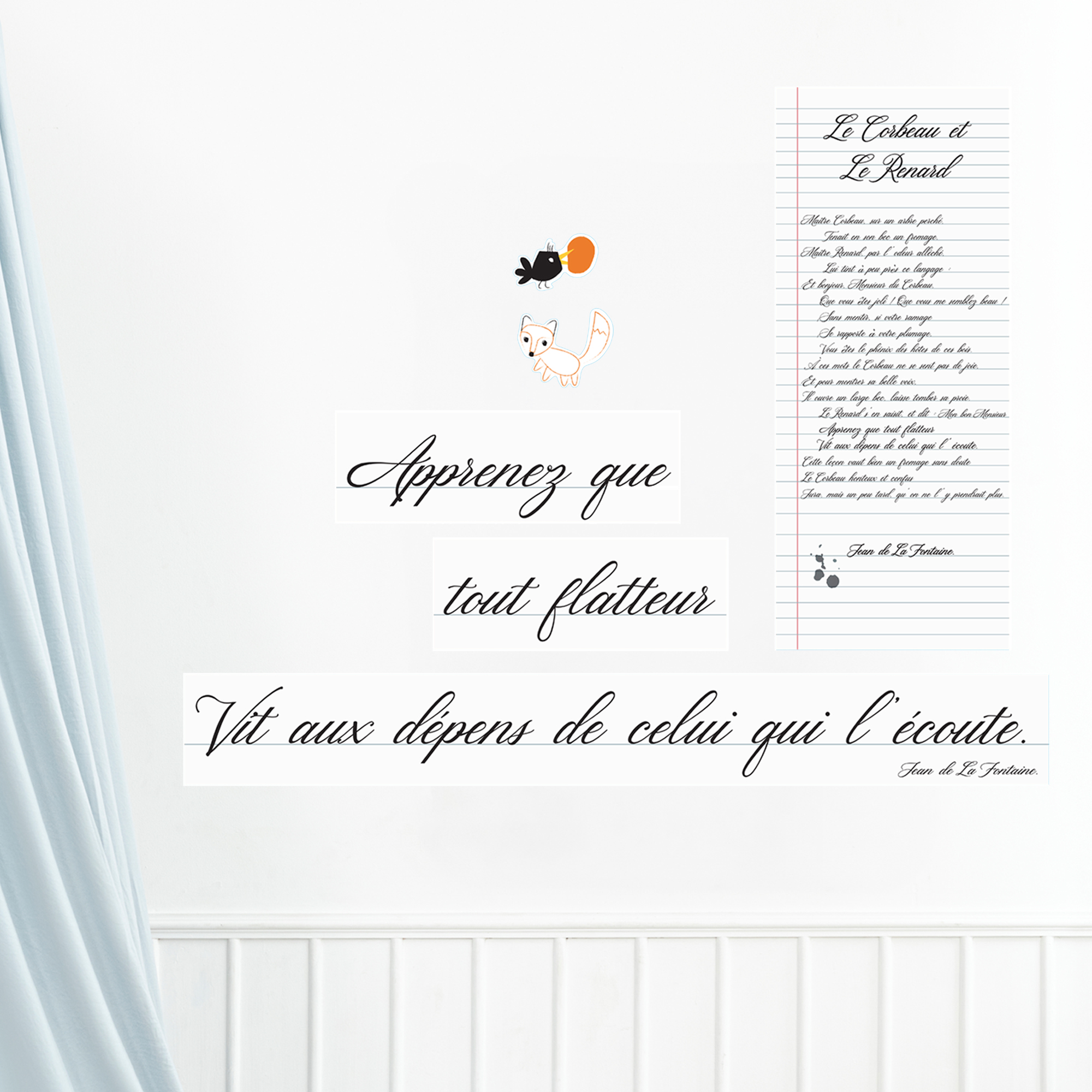sticker, fable, le corbeau et le renard, de la fontaine