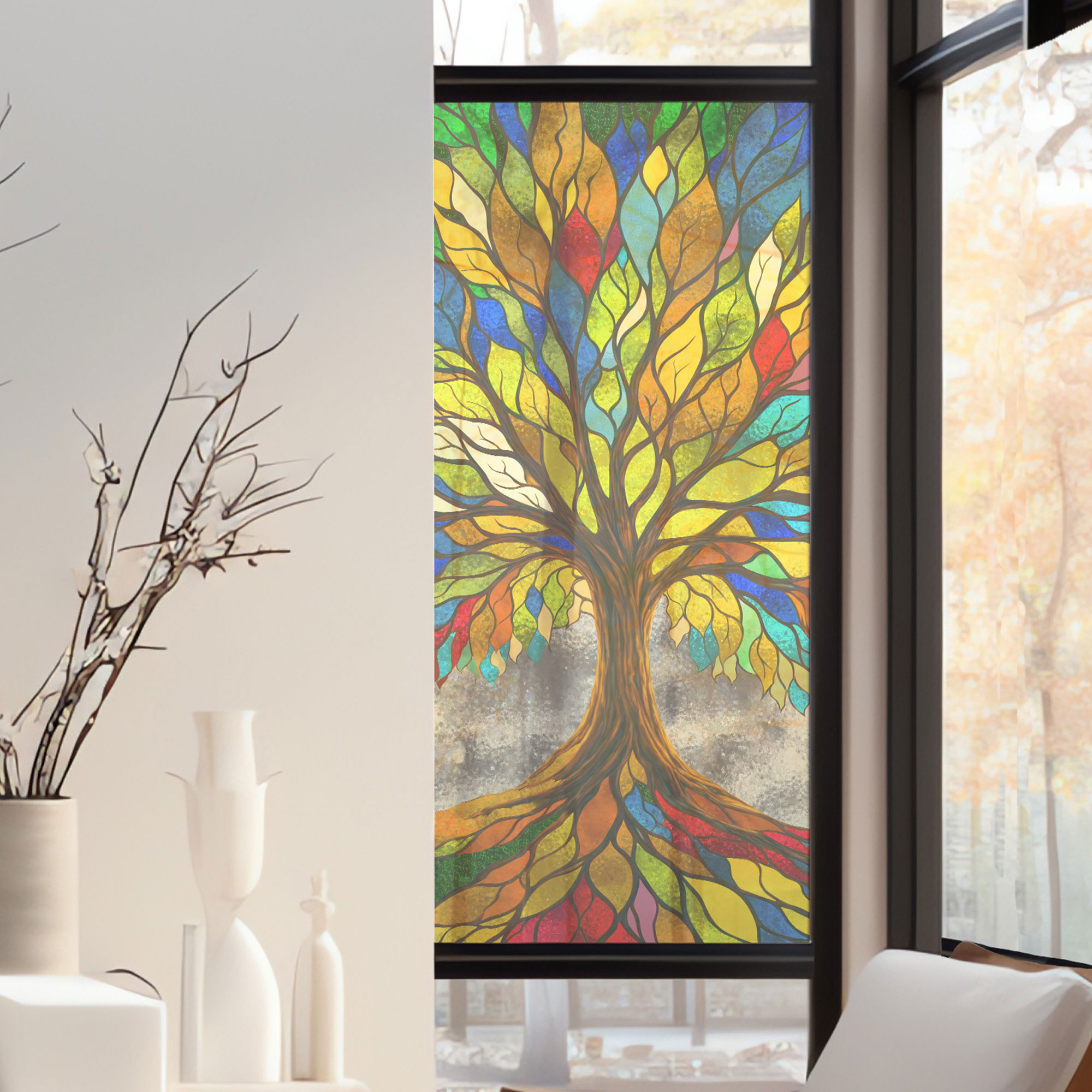 Stickers décoratifs électrostatique - Arbre de vie, Effet vitrail - 150x67,5 cm Stickers décoratifs électrostatique - arbre de vie, Effet vitrail - 150x67,5 cm
