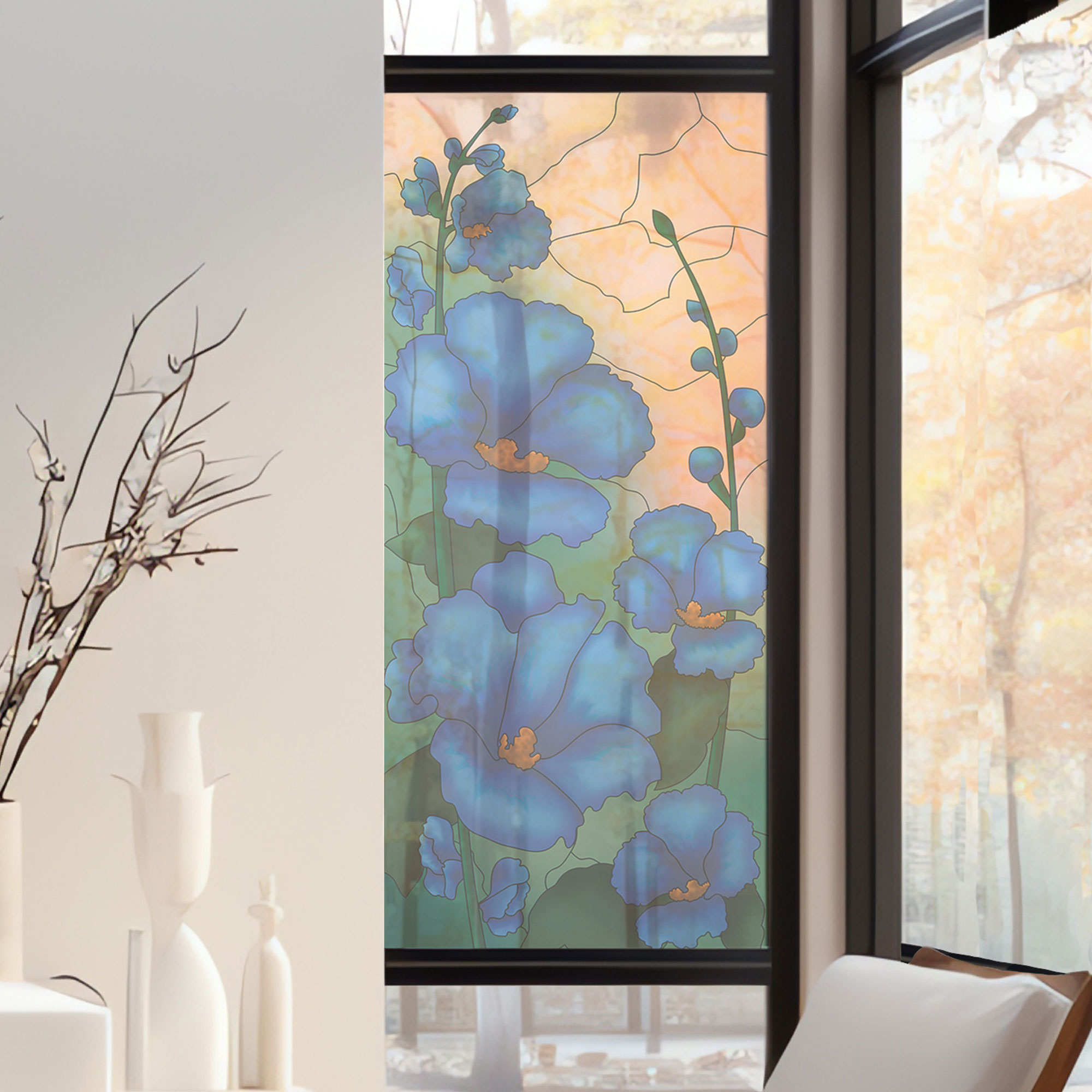 Stickers décoratifs électrostatique - Hibiscus bleu, Effet vitrail - 150x67,5 cm Stickers décoratifs électrostatique - Hibiscus bleu, Effet vitrail - 150x67,5 cm