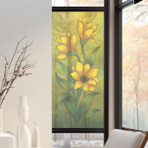 Stickers décoratifs électrostatique - Fleur topinambour, Effet vitrail - 150x67,5 cm