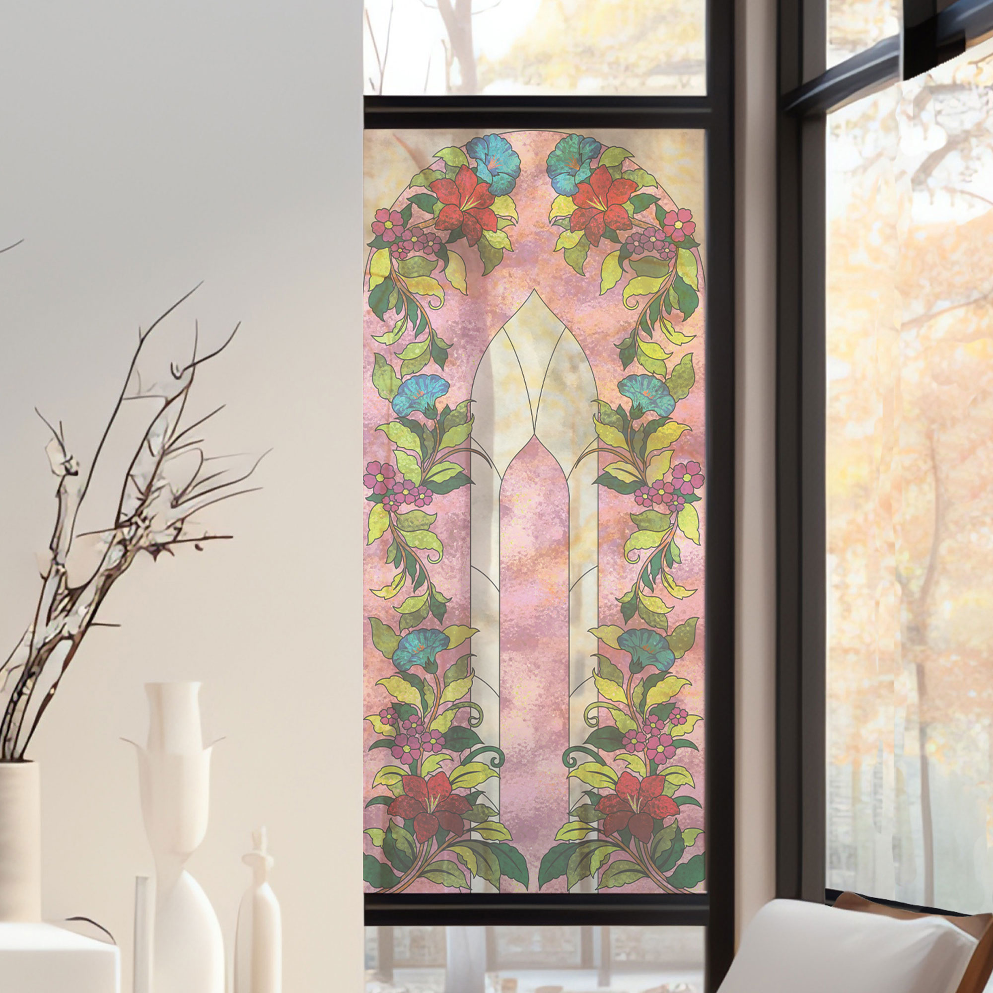 Stickers décoratifs électrostatique - Verrière rose, Effet vitrail - 150x67,5 cm Stickers décoratifs électrostatique - Verrière rose, Effet vitrail - 150x67,5 cm