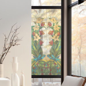 Stickers décoratifs électrostatique - Verrière fleurie, Effet vitrail - 150x67,5 cm