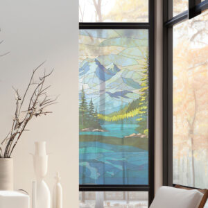 Stickers promotion 27 Stickers décoratifs électrostatique - Lac Montagne, Effet vitrail - 150x67,5 cm