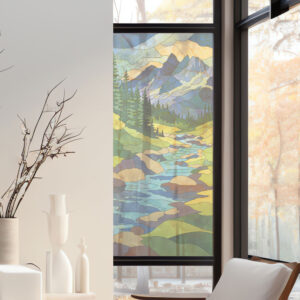 Stickers promotion 33 Stickers décoratifs électrostatique - Rivière Montagne, Effet vitrail - 150x67,5 cm