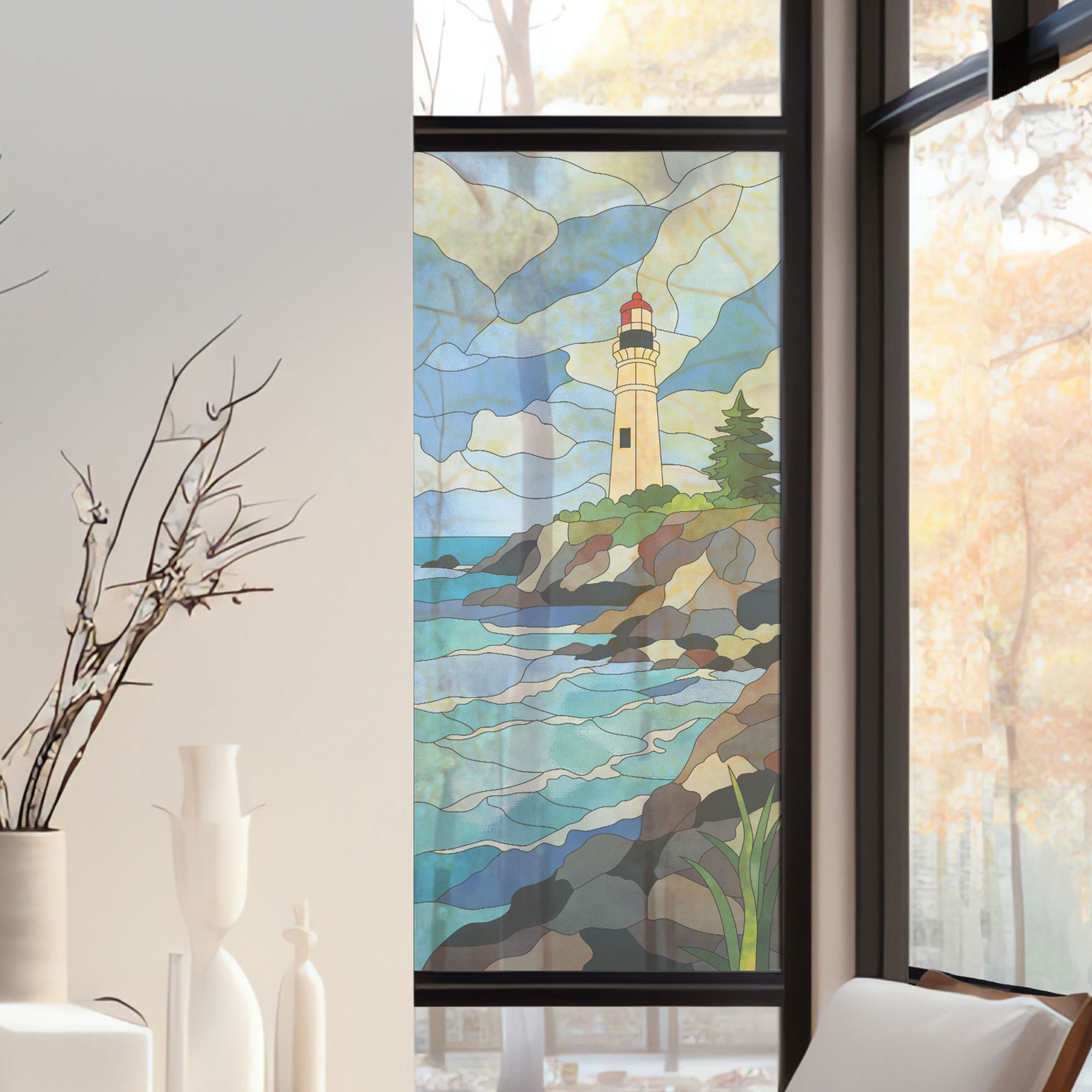 Stickers décoratifs électrostatique - Phare, Effet vitrail - 150x67,5 cm Stickers décoratifs électrostatique - Phare, Effet vitrail - 150x67,5 cm