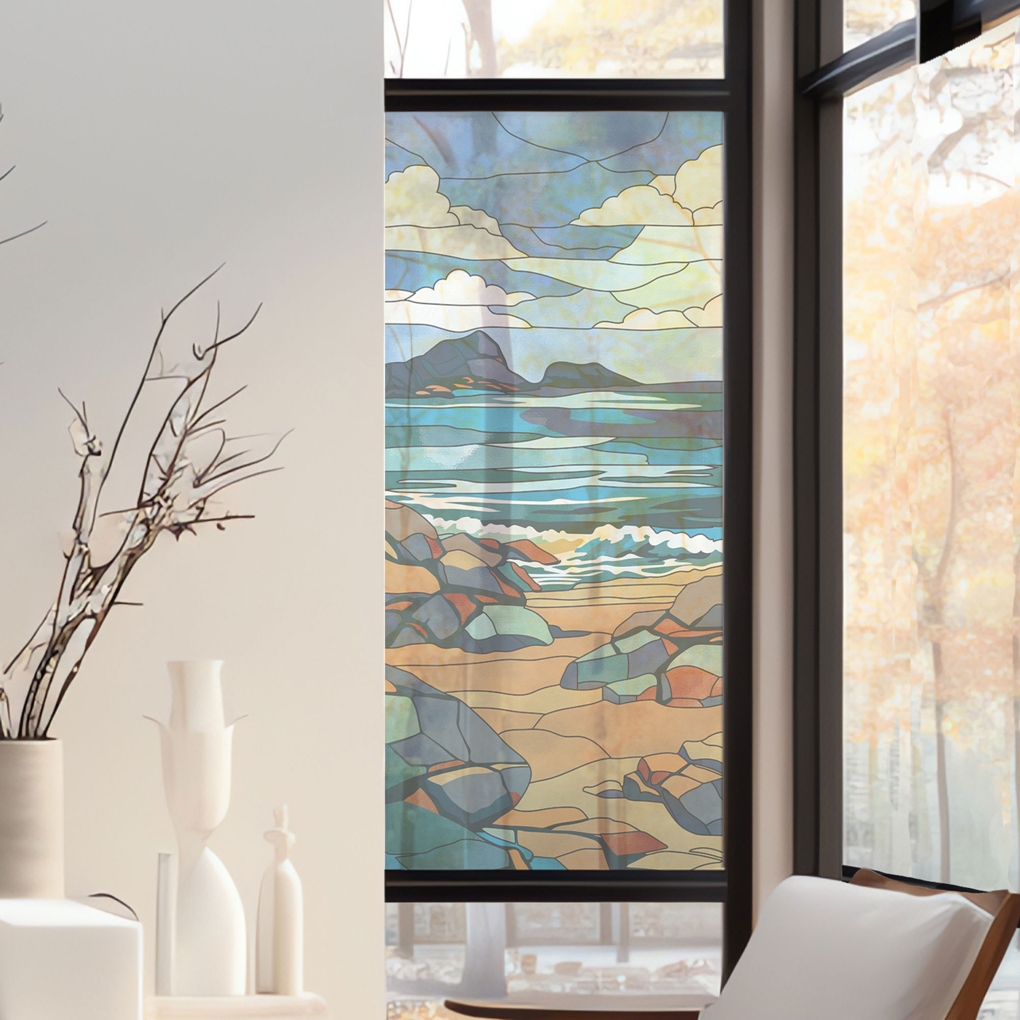 Stickers décoratifs électrostatique - Plage, Effet vitrail - 150x67,5 cm Stickers décoratifs électrostatique - Plage, Effet vitrail - 150x67,5 cm
