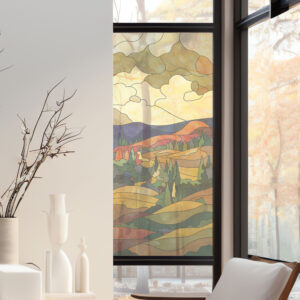 Stickers promotion 32 Stickers décoratifs électrostatique - Plaine campagnarde, Effet vitrail - 150x67,5 cm