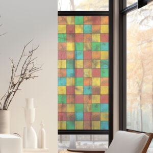 Stickers décoratifs électrostatique - Petits carrés multicolore, raccordable, effet vitrail - 150x67,5 cm