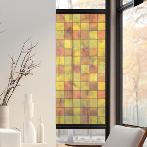 Stickers décoratifs électrostatique - Petits carrés jaune, raccordable, effet vitrail - 150x67,5 cm