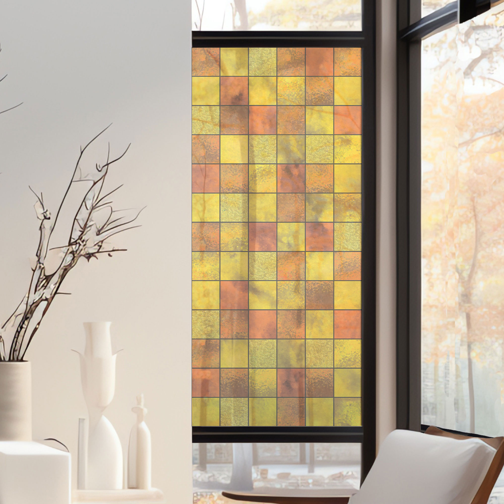 Stickers décoratifs électrostatique - Petits carrés jaune, raccordable, effet vitrail - 150x67,5 cm Stickers décoratifs électrostatique - Petits carrés jaune, raccordable, effet vitrail - 150x67,5 cm