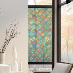 Stickers décoratifs électrostatique - Losanges multicolores, raccordable, effet vitrail - 150x67,5 cm