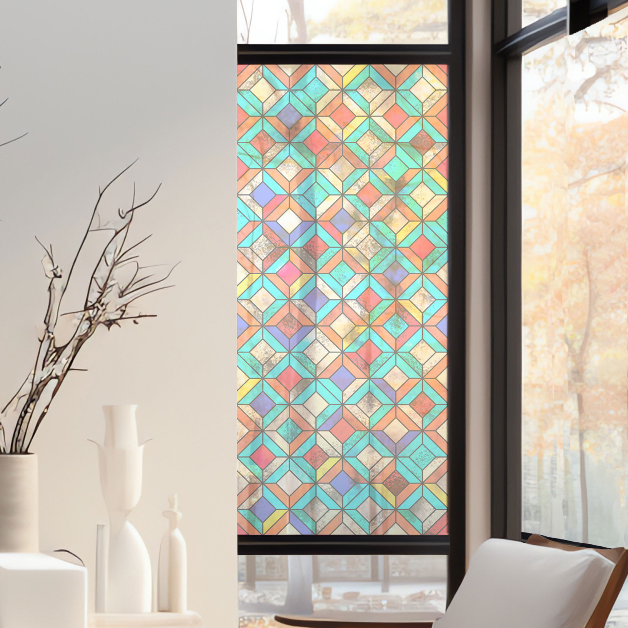 Stickers décoratifs électrostatique - Losanges, raccordable, effet dépoli - 150x67,5 cm Stickers décoratifs électrostatique - Losanges, raccordable, effet dépoli - 150x67,5 cm
