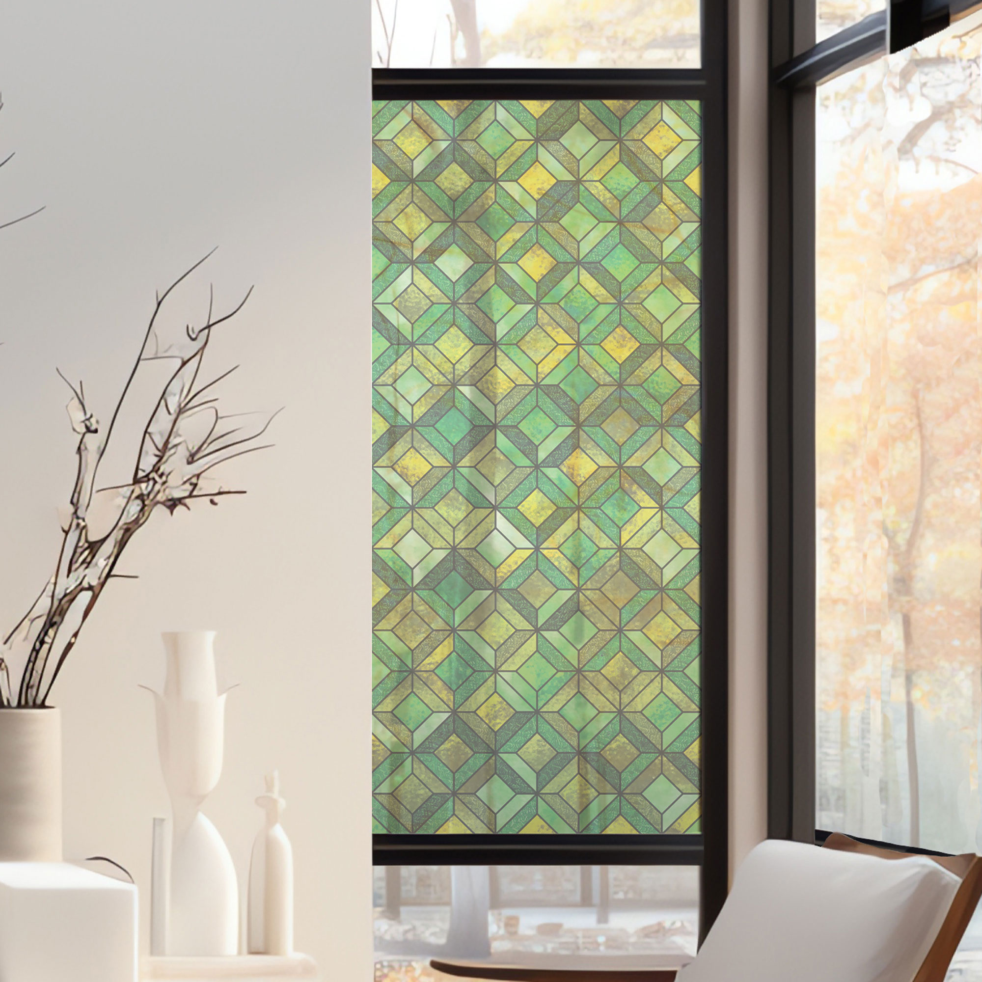 Stickers décoratifs électrostatique - Losanges vert, raccordable, effet vitrail - 150x67,5 cm Stickers décoratifs électrostatique - Losanges vert, raccordable, effet vitrail - 150x67,5 cm