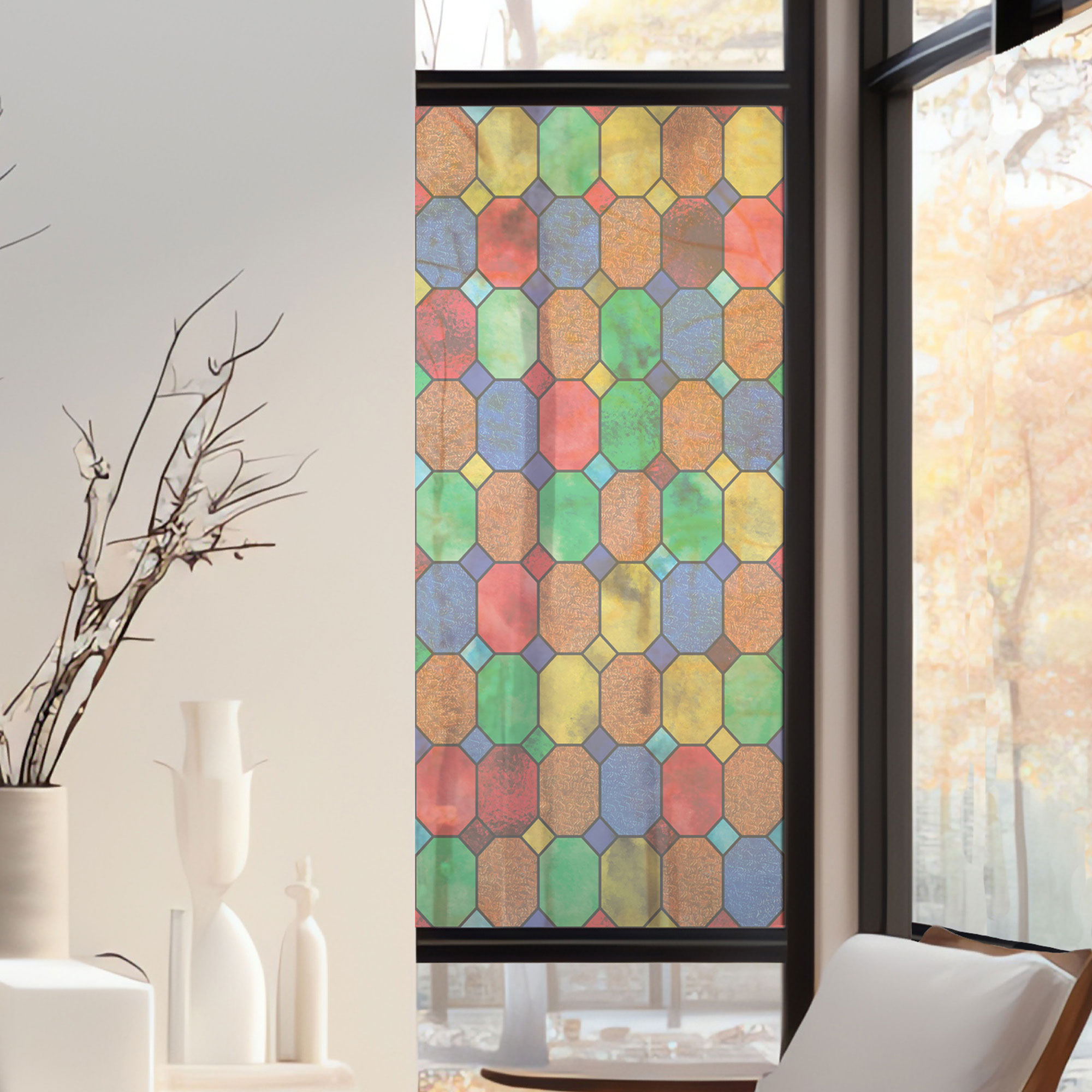Stickers décoratifs électrostatique - Octogones multicolores, raccordable, effet vitrail - 150x67,5 cm Stickers décoratifs électrostatique - Octogones multicolores, raccordable, effet vitrail - 150x67,5 cm