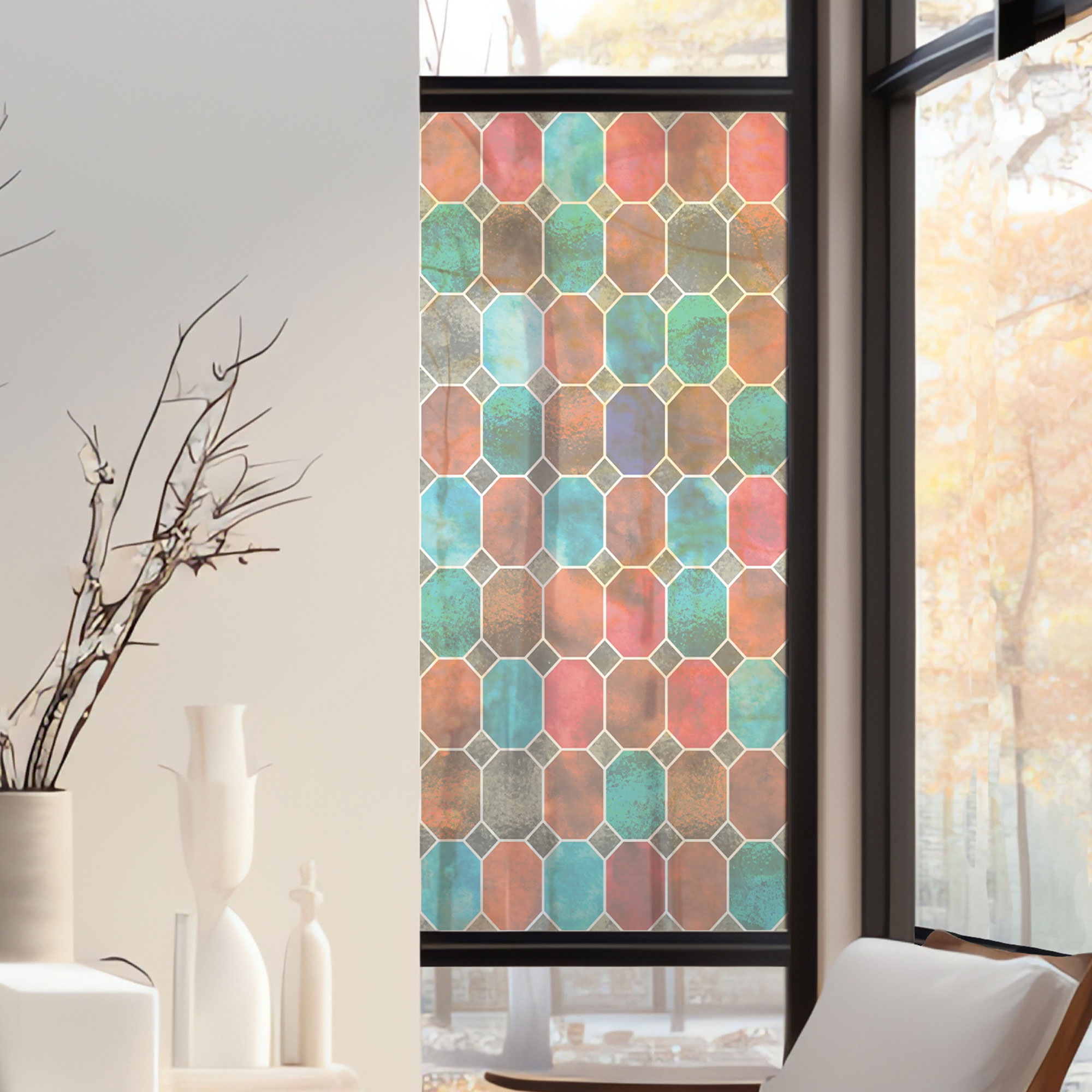 Stickers décoratifs électrostatique - Octogones, raccordable, effet dépoli - 150x67,5 cm Stickers décoratifs électrostatique - Octogones, raccordable, effet dépoli - 150x67,5 cm