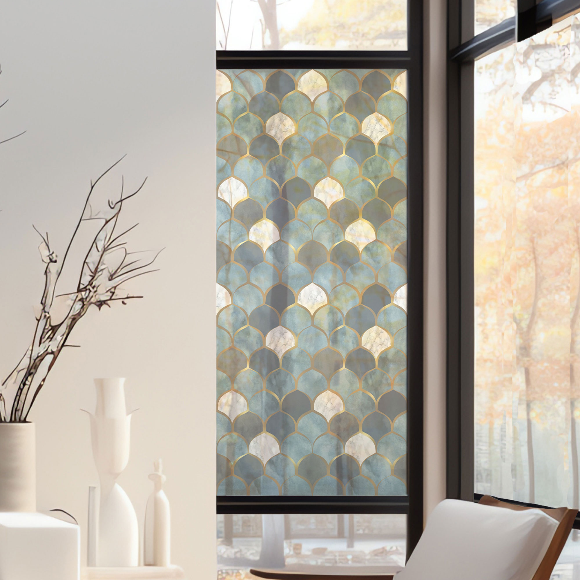Stickers décoratifs électrostatique - Ecailles, raccordable, effet dépoli - 150x67,5 cm Stickers décoratifs électrostatique - Ecailles, raccordable, effet dépoli - 150x67,5 cm