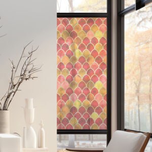 Stickers décoratifs électrostatique - Ecailles, rouge, jaune, raccordable, effet vitrail - 150x67,5 cm