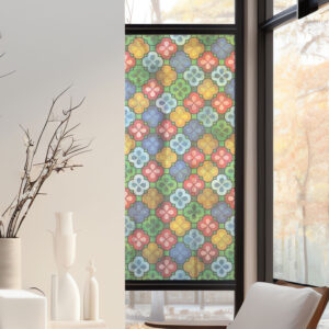 Stickers décoratifs électrostatique - Quadrilobes multicolores, raccordable, effet vitrail - 150x67,5 cm
