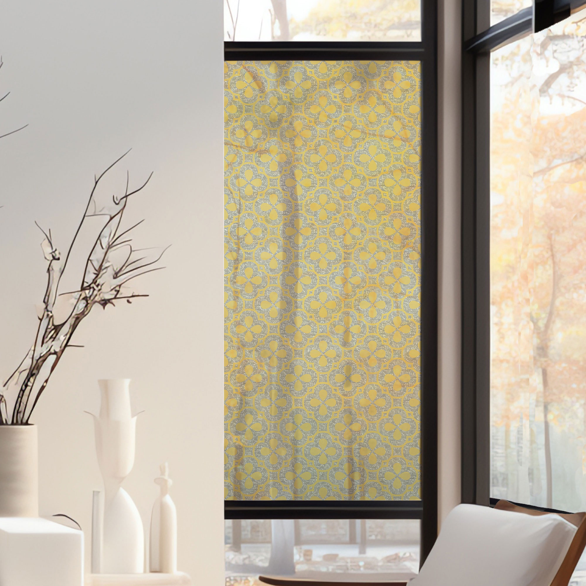 Stickers décoratifs électrostatique - Quadrilobes dorés, raccordable, effet vitrail - 150x67,5 cm Stickers décoratifs électrostatique - Quadrilobes dorés, raccordable, effet vitrail - 150x67,5 cm