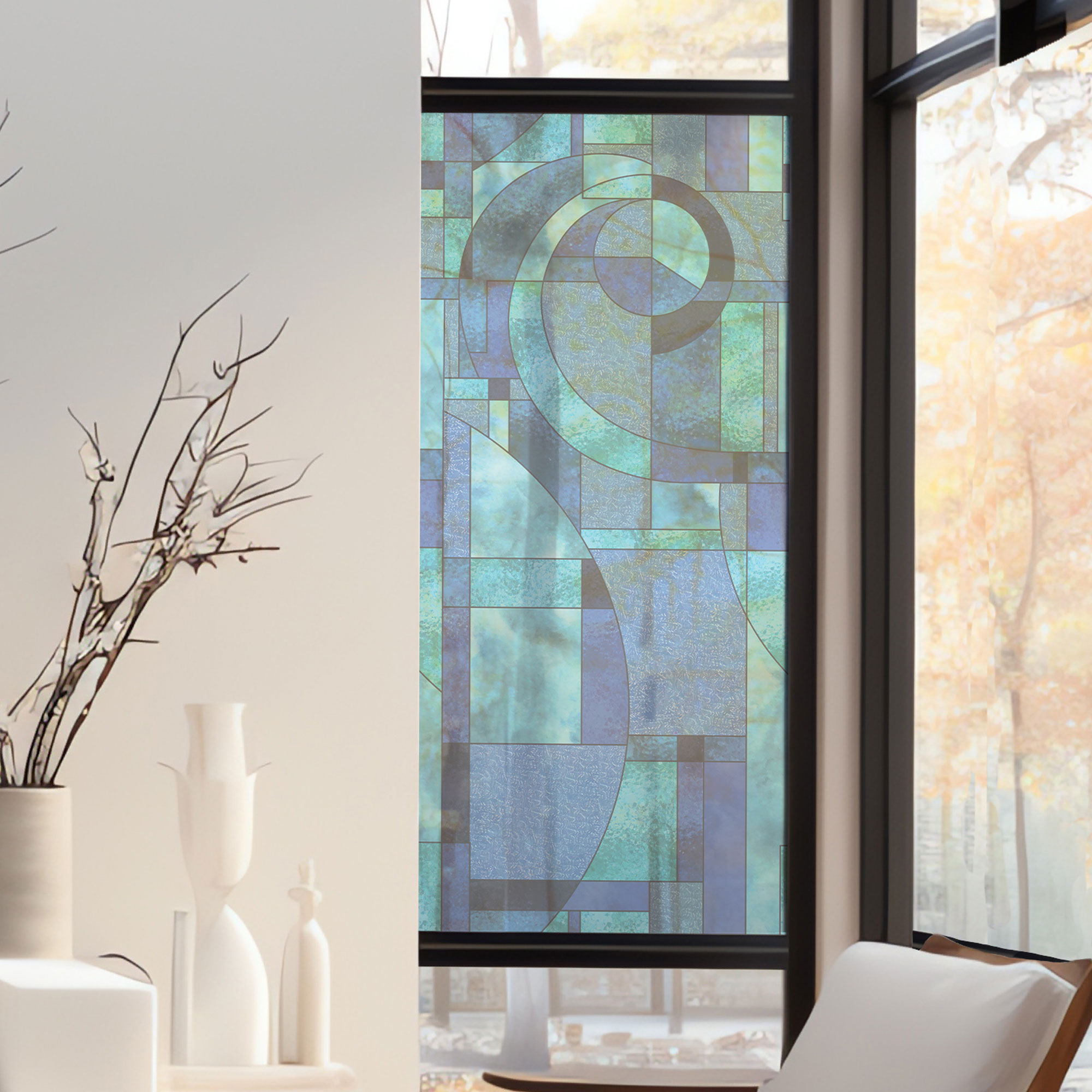 Stickers décoratifs électrostatique - Spirale bleu, raccordable, effet vitrail - 150x67,5 cm Stickers décoratifs électrostatique - Spirale bleu, raccordable, effet vitrail - 150x67,5 cm