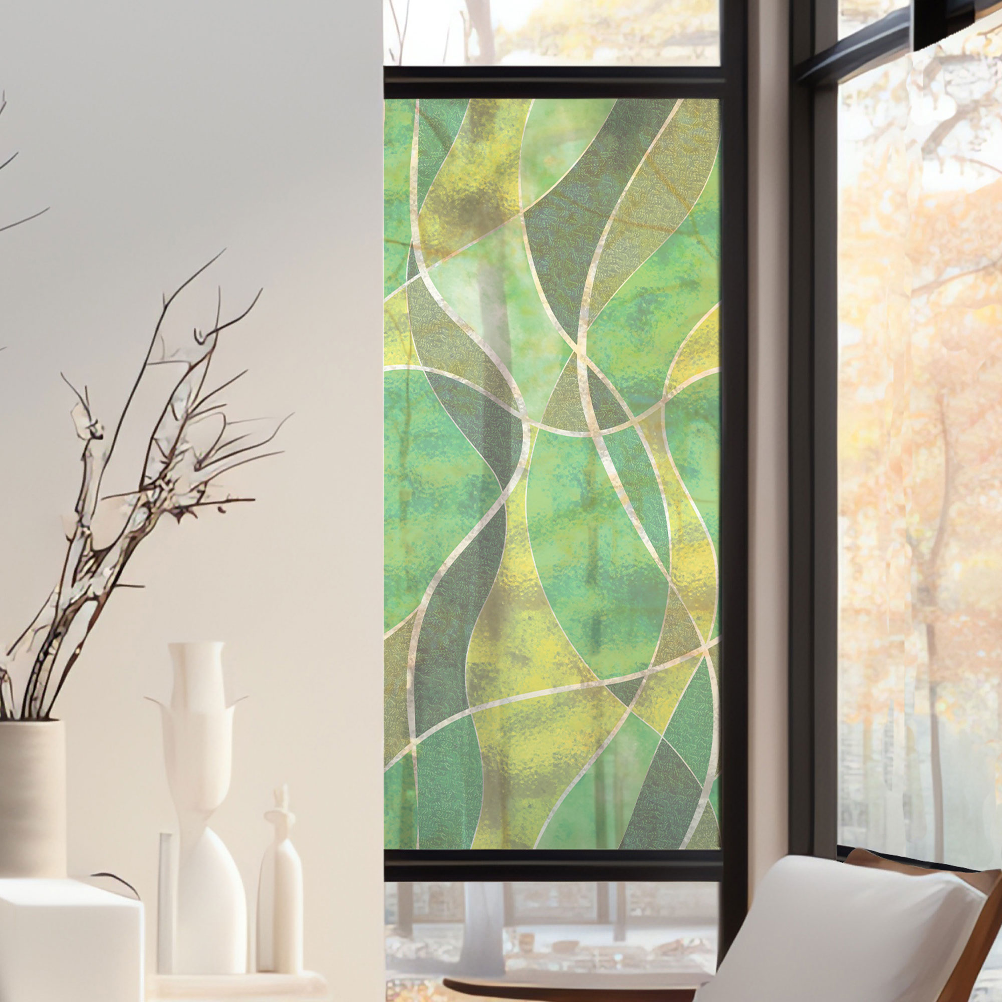 Stickers décoratifs électrostatique - Rubans vert, raccordable, effet vitrail - 150x67,5 cm Stickers décoratifs électrostatique - Rubans vert, raccordable, effet vitrail - 150x67,5 cm