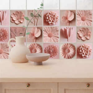 Carrelage adhésif, imitation carrelage 10x10, fleurs 3d