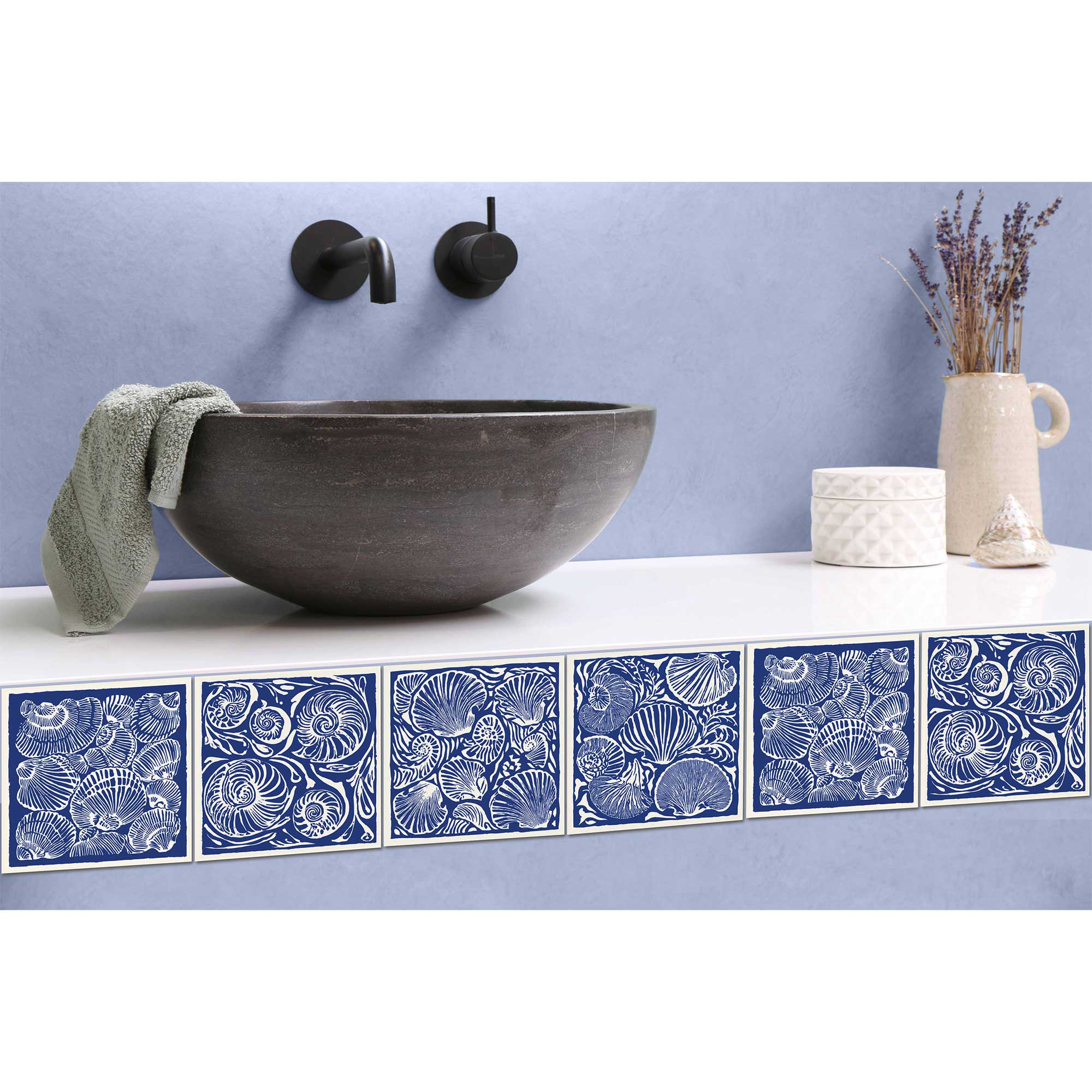 Imitation carrelage - Coquillages - 10x10cm Carrelage adhésif, imitation carrelage 10x10, coquillages